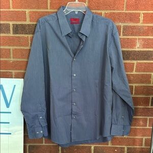 Alfani Fitted Performance Stripped Button Down Men's Blue Shirt
